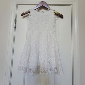 Rare Editions White Dress with Subtle Pink Logo Accent